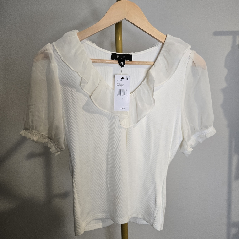 BCX Women's White Ruffle Top